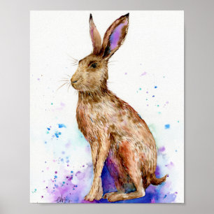 Poster Aquarelle Brown Hare Portrait