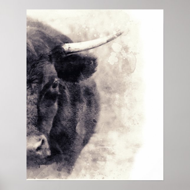 Poster Aquarelle Bull Art Abstrait (Devant)