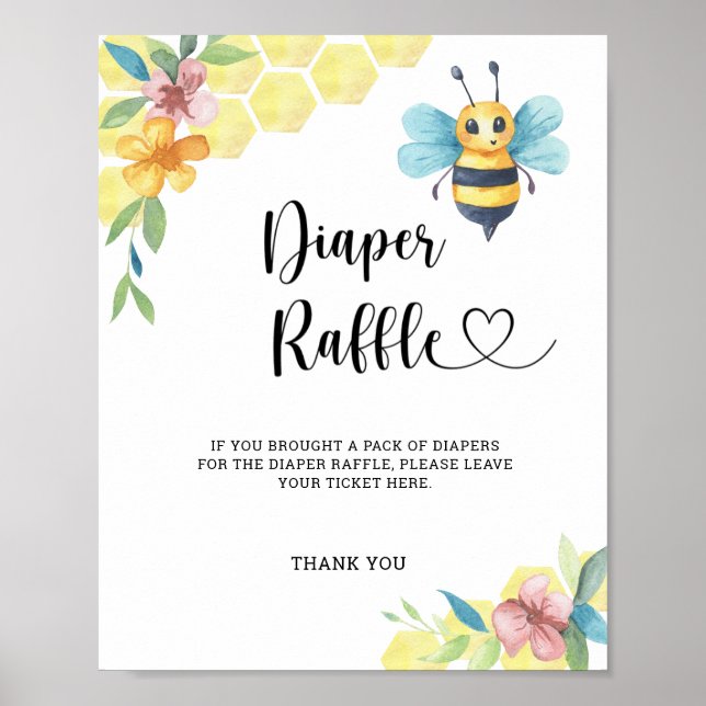Poster Aquarelle Bumble Bee diaper tombole (Devant)