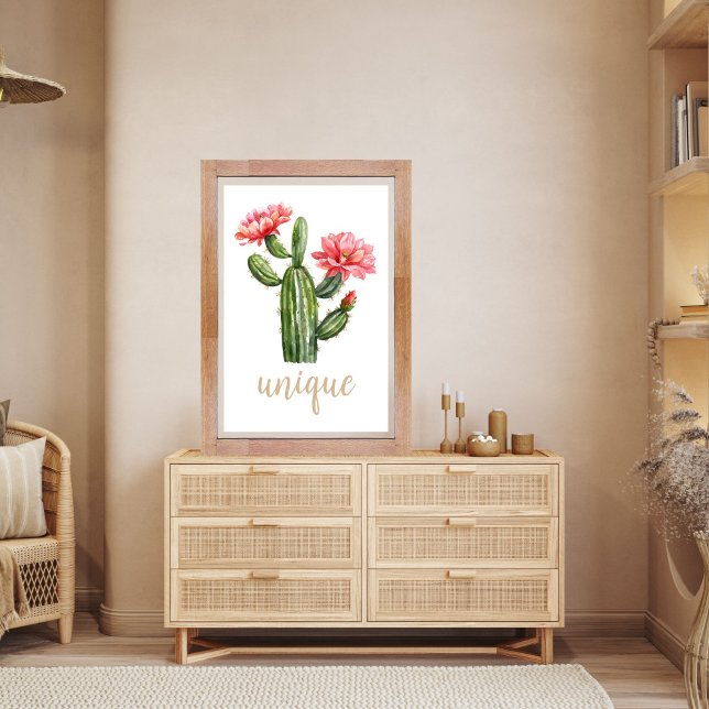 Poster Aquarelle Cactus Blossom Unique Désert (Unique Desert Bloom Cactus Wall Art Print for personalize room decor)