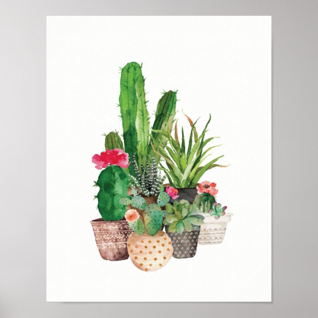 Poster Aquarelle Cactus et succulents (Devant)