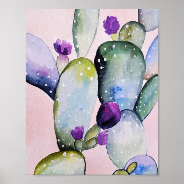 Poster Aquarelle Cactus Floral Succulent (Devant)