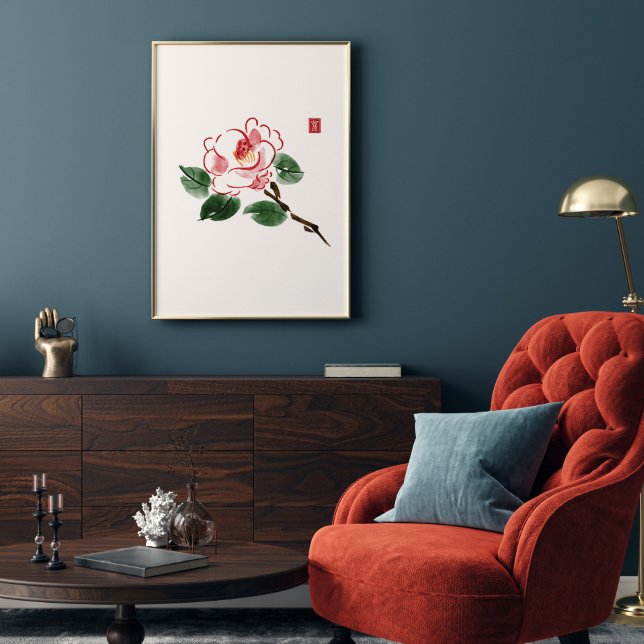 Poster Aquarelle Camellia rose Fleur hiéroglyphe richesse (Créateur téléchargé)