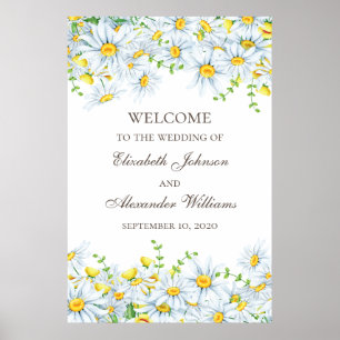 Poster Aquarelle camomille. Bienvenue de mariage floral