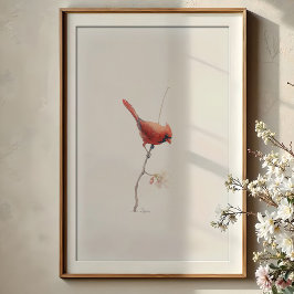 Poster Aquarelle cardinale nordique vibrante sur Branche