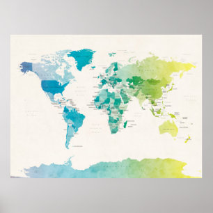 Poster Aquarelle Carte politique du monde