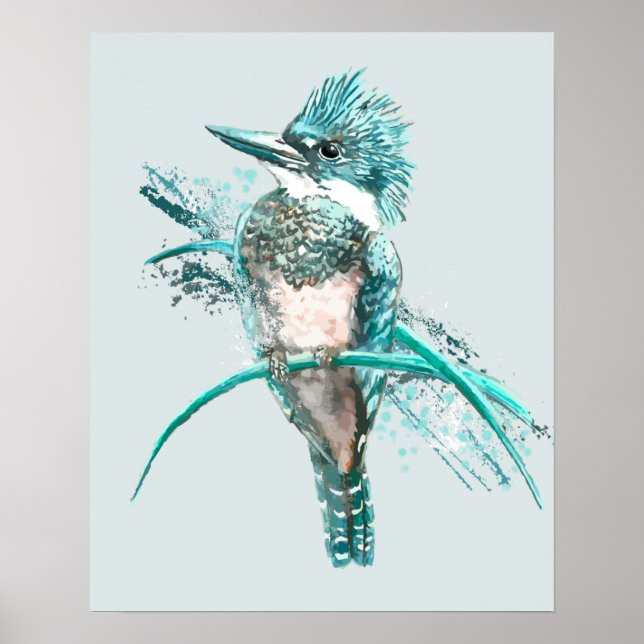 Poster Aquarelle ceinturée martin-pêcheur animal (Devant)