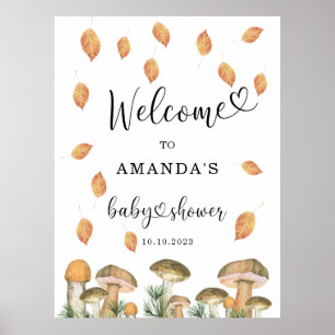 Poster Aquarelle Champignons baby shower accueil