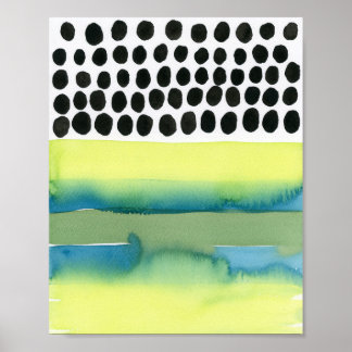 Poster Aquarelle Chartreuse et Aqua Polka Dot
