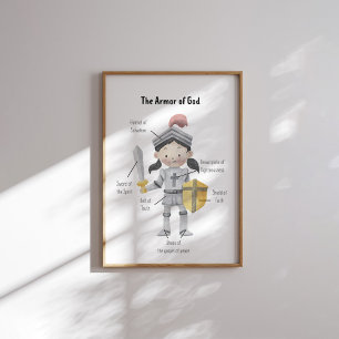 Poster Aquarelle cheveux foncé fille l'armure de Dieu imp