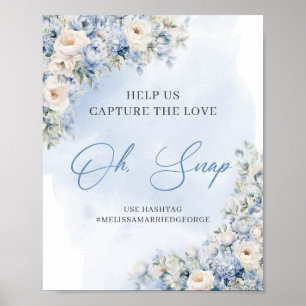 Poster Aquarelle chic bleu et beige pivoines oh snap