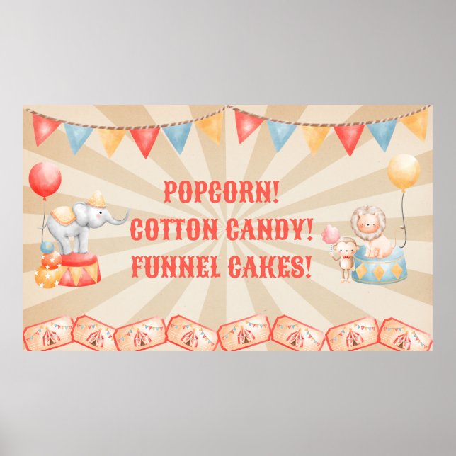 Poster Aquarelle Cirque Animaux Fête d'anniversaire (Devant)