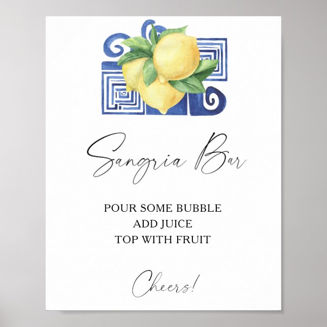 Poster Aquarelle citron agrume - bar à sangria (Devant)