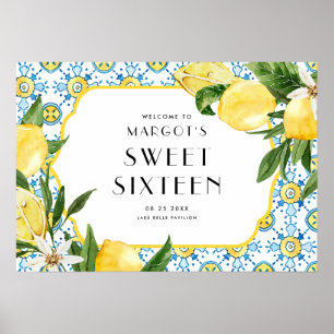 Poster Aquarelle Citron Sweet sixteen méditerranéen