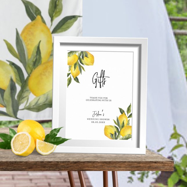 Poster Aquarelle Citrons et verdure Cadeaux Wedding showe (Créateur téléchargé)