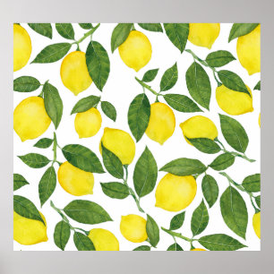 Poster Aquarelle Citrons : Motif de fruits d'été