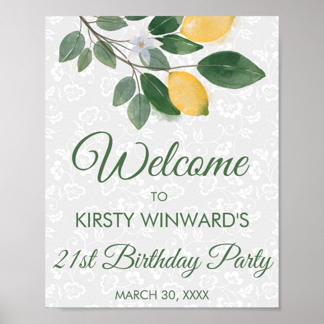 Poster Aquarelle Citrons siciliens fête d'anniversaire (Devant)