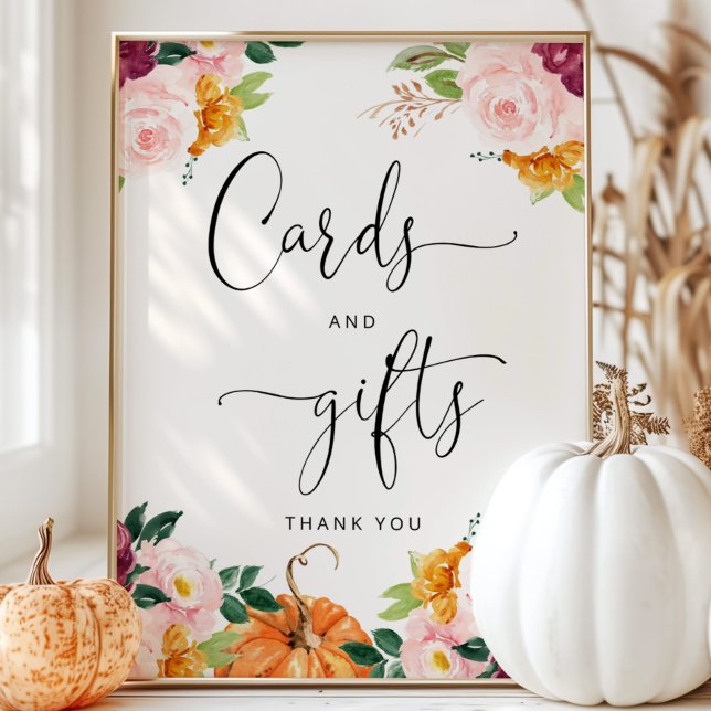 Poster Aquarelle citrouille carte florale et signe cadeau (Créateur téléchargé)