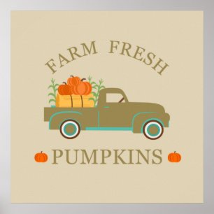 Poster Aquarelle citrouille fraîche de ferme automne