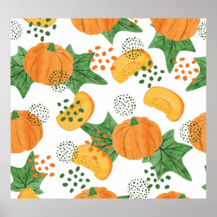 Poster Aquarelle Citrouille Végétal : Orange sans fil