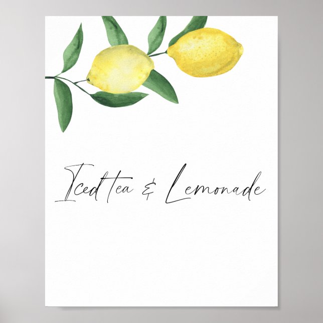 Poster Aquarelle citrus citron - thé glacé et limonade (Devant)