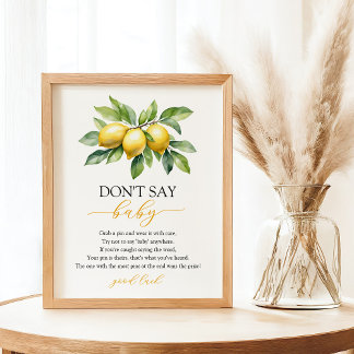 Poster Aquarelle Citrus Lemon Baby shower Jeu