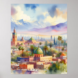 Poster Aquarelle Cityscape Maroc