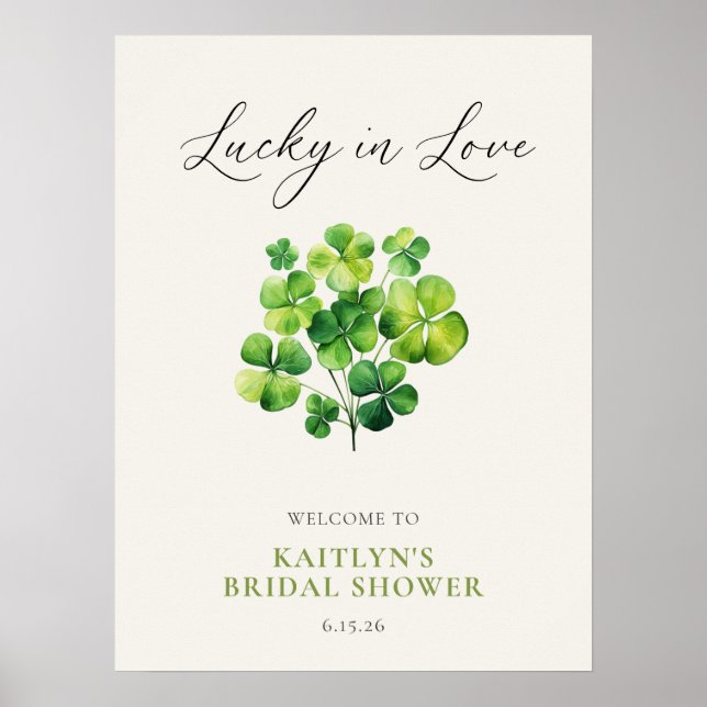 Poster Aquarelle Clover Lucky In Love Fête des mariées Si (Devant)