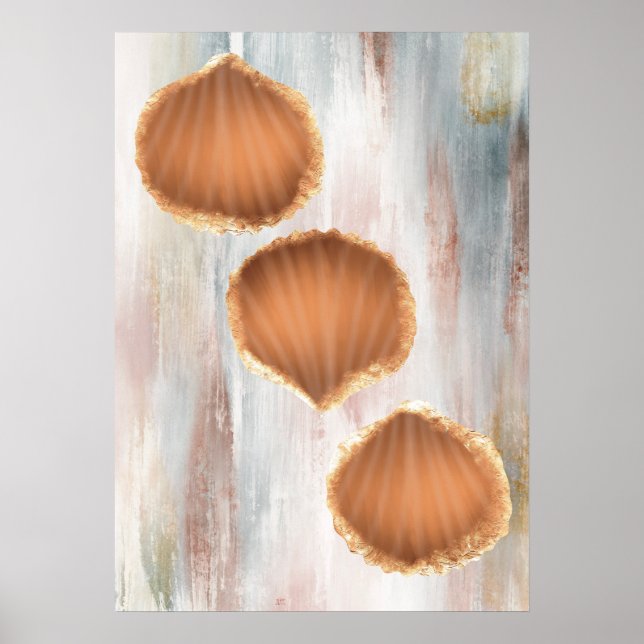 Poster Aquarelle Coastère Coquillages Art (Devant)