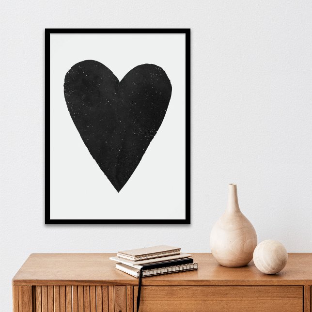 Poster Aquarelle Coeur Valentine Art Imprimer - Noir (Créateur téléchargé)