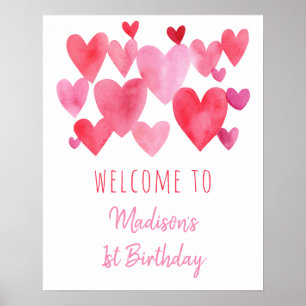 Poster Aquarelle Coeurs Anniversaire