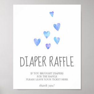 Poster Aquarelle Coeurs Baby shower enfant Déchets Raffle