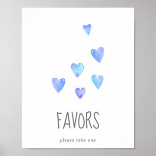 Poster Aquarelle Coeurs Baby shower garçon Faveurs Signe