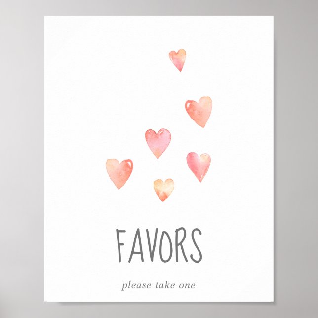 Poster Aquarelle Coeurs Fille Baby shower Faveur Signe (Devant)