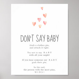 Poster Aquarelle Coeurs fille ne pas dire bébé Jeu Signe