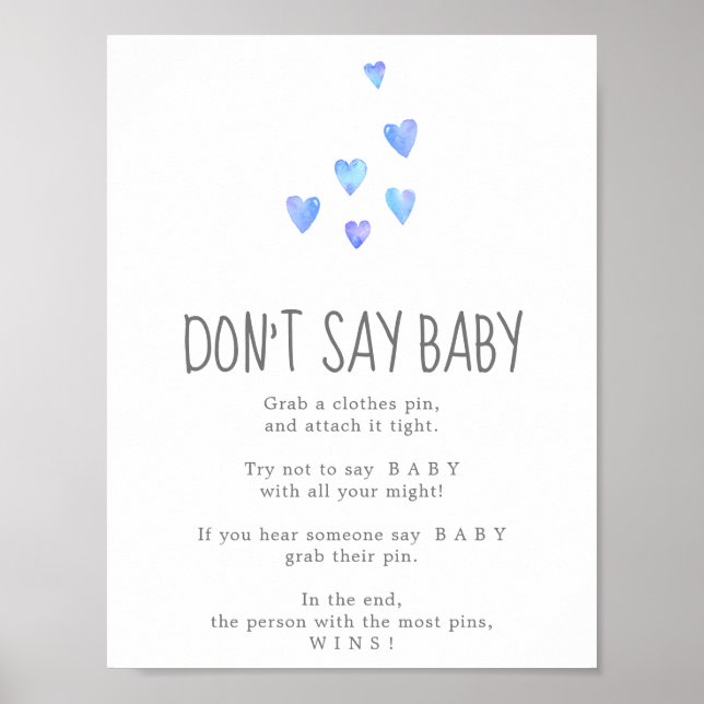 Poster Aquarelle Coeurs Garçon Ne pas Dire Jeu de Bébé Si (Devant)