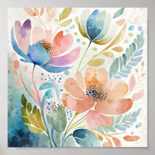 Poster Aquarelle colorée art floral