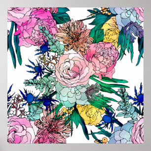 Poster Aquarelle colorée élégante Motif Floral