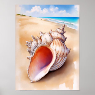 Poster Aquarelle Conch Shell sur la plage
