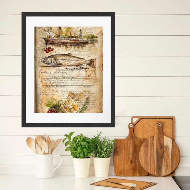Poster Aquarelle Côtière Pêche Charte Fruits de mer Recet (Créateur téléchargé)