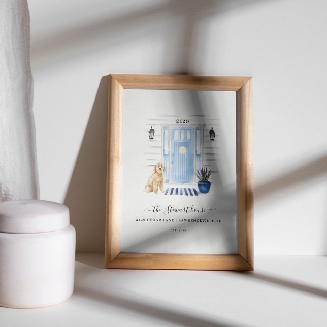 Poster Aquarelle côtière Porte avant Goldendoodle (Créateur téléchargé)