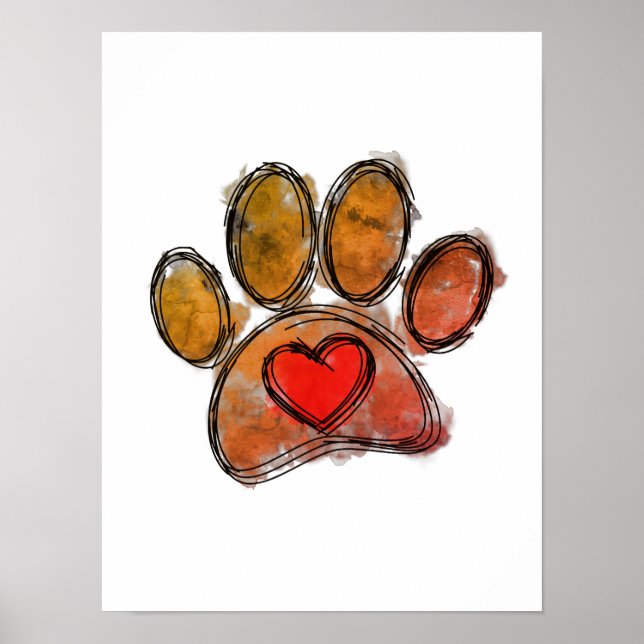 Poster Aquarelle couleur Amoureux des chiens Dessin (Devant)