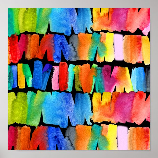 Poster Aquarelle couleur fou riot couleur arc en ciel (Devant)