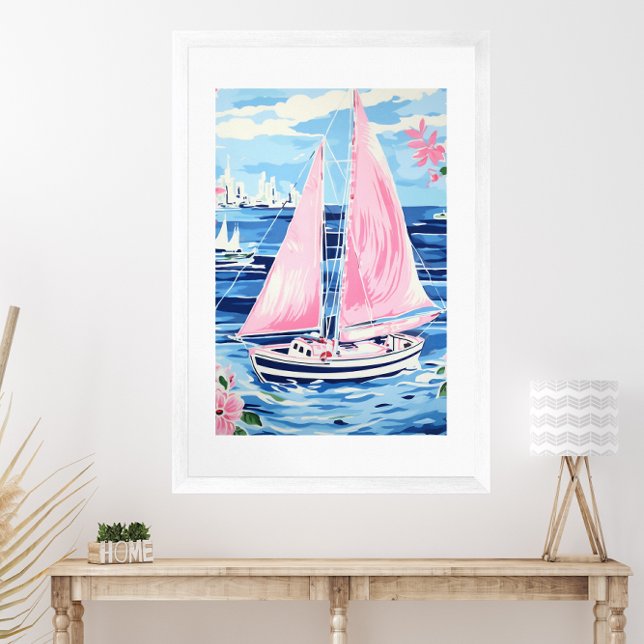 Poster Aquarelle couleur rose voilier Côte Bleu (Créateur téléchargé)