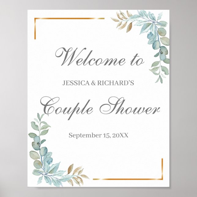Poster Aquarelle Couple Douche de bienvenue Panneau d'aff (Devant)