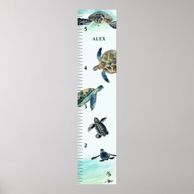 Poster Aquarelle Croissant Tortues de mer Personnalisé (Devant)