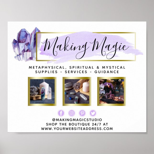 Poster Aquarelle Crystals & Gold Geometry Logo Promo (Devant)