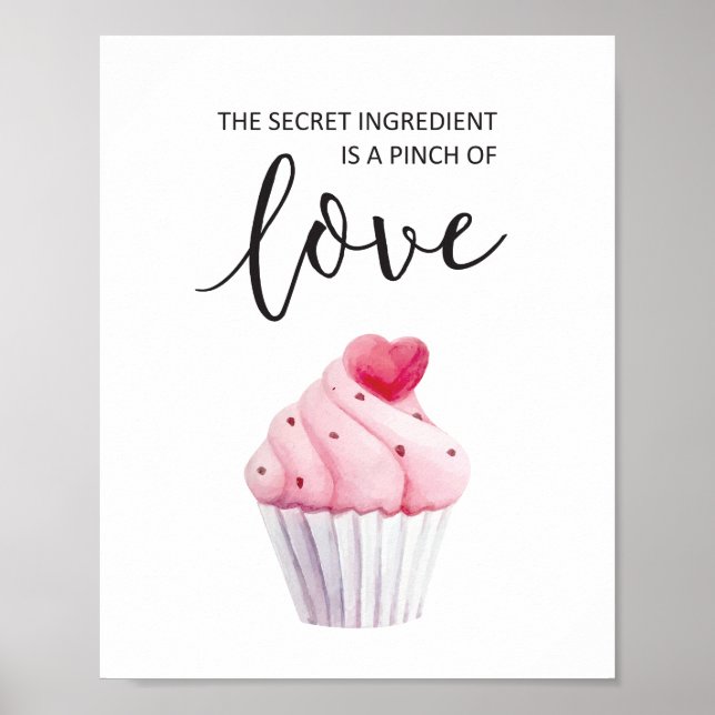 Poster Aquarelle Cupcake Pink Typographie Citation Cuisin (Devant)