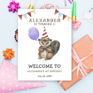 Poster Aquarelle Cute Beaver 1er anniversaire
