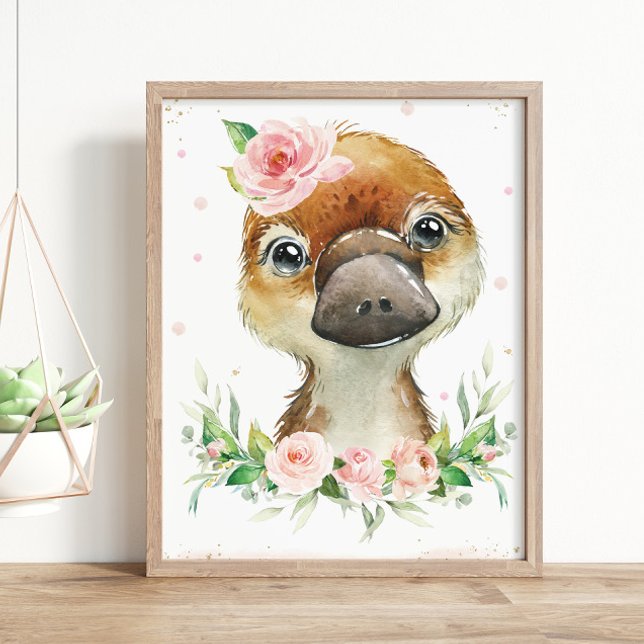 Poster Aquarelle Cute Platypus Blush Pink Floral Wall (Créateur téléchargé)
